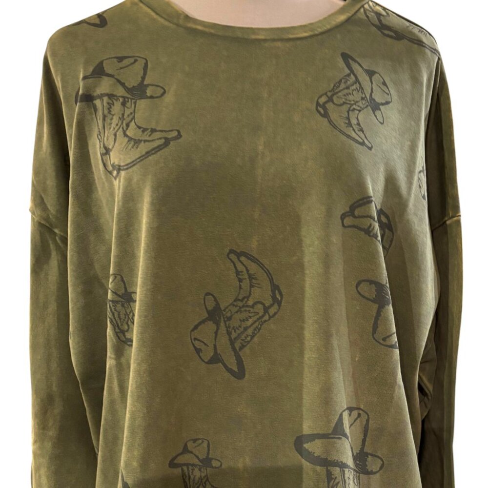 Easel Western women's cowboy hat‎ & boots long sleeve shirt sage green sz L NWT - Picture 3 of 9